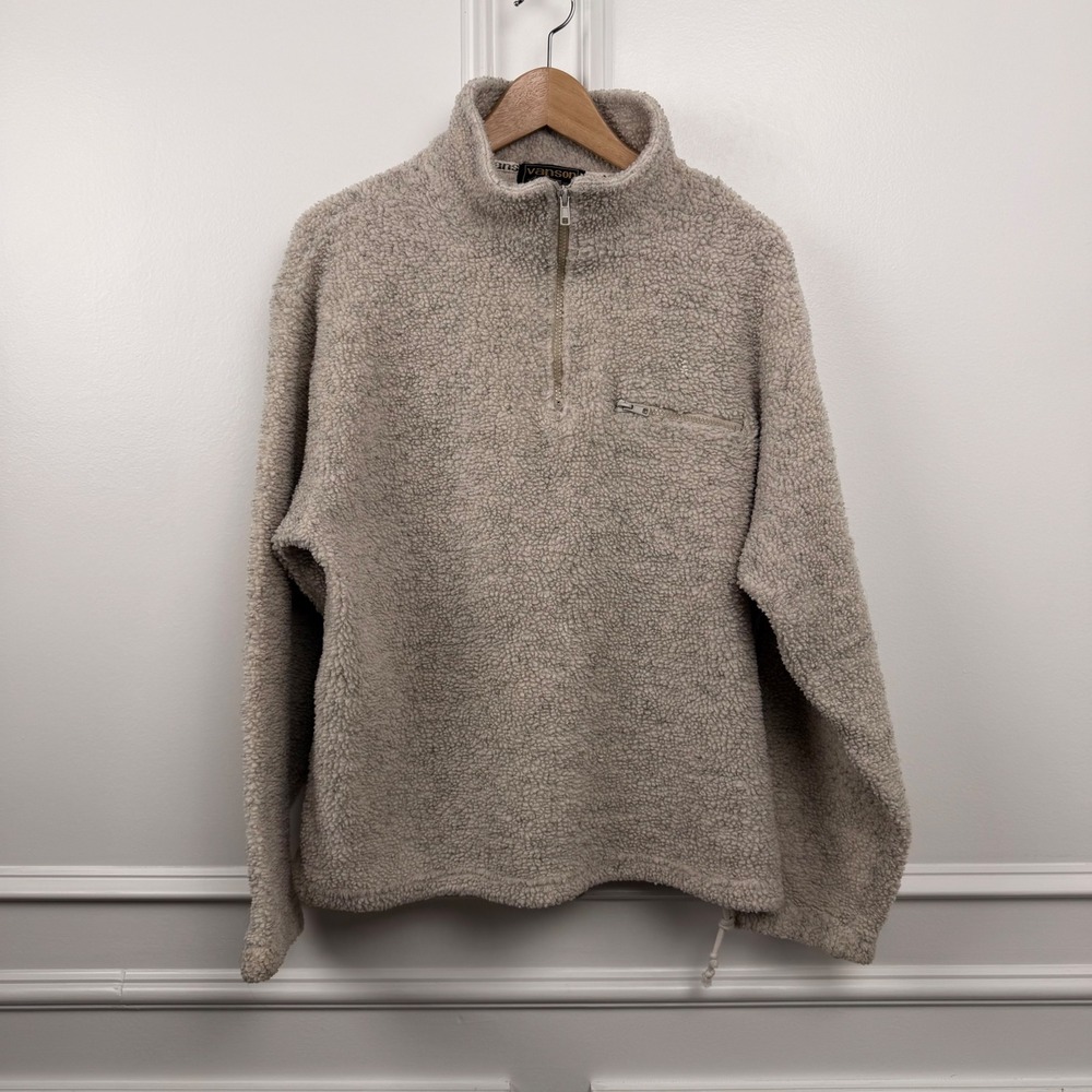 Vanson Vintage Sherpa Fleece Quarter Zip Pullover Beige Made in USA